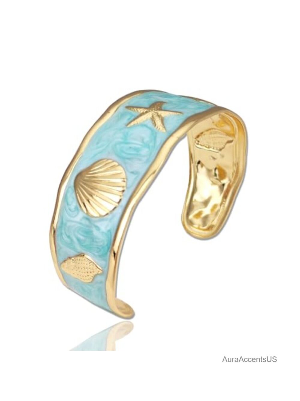 Hammered Enamel Shell Cuff Bracelet Adjustable Open Bangle for Women